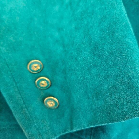 Vintage ILGWU '80s Teal Green Suede Three Button Silk Lined Blazer Jacket 8 - Picture 10 of 10
